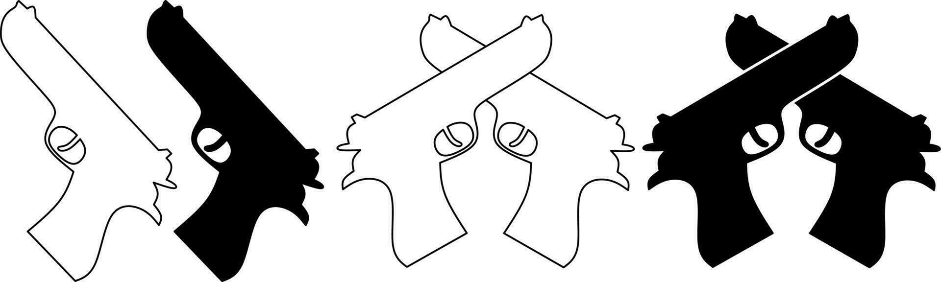 schema silhouette attraversato pistola icona impostato vettore