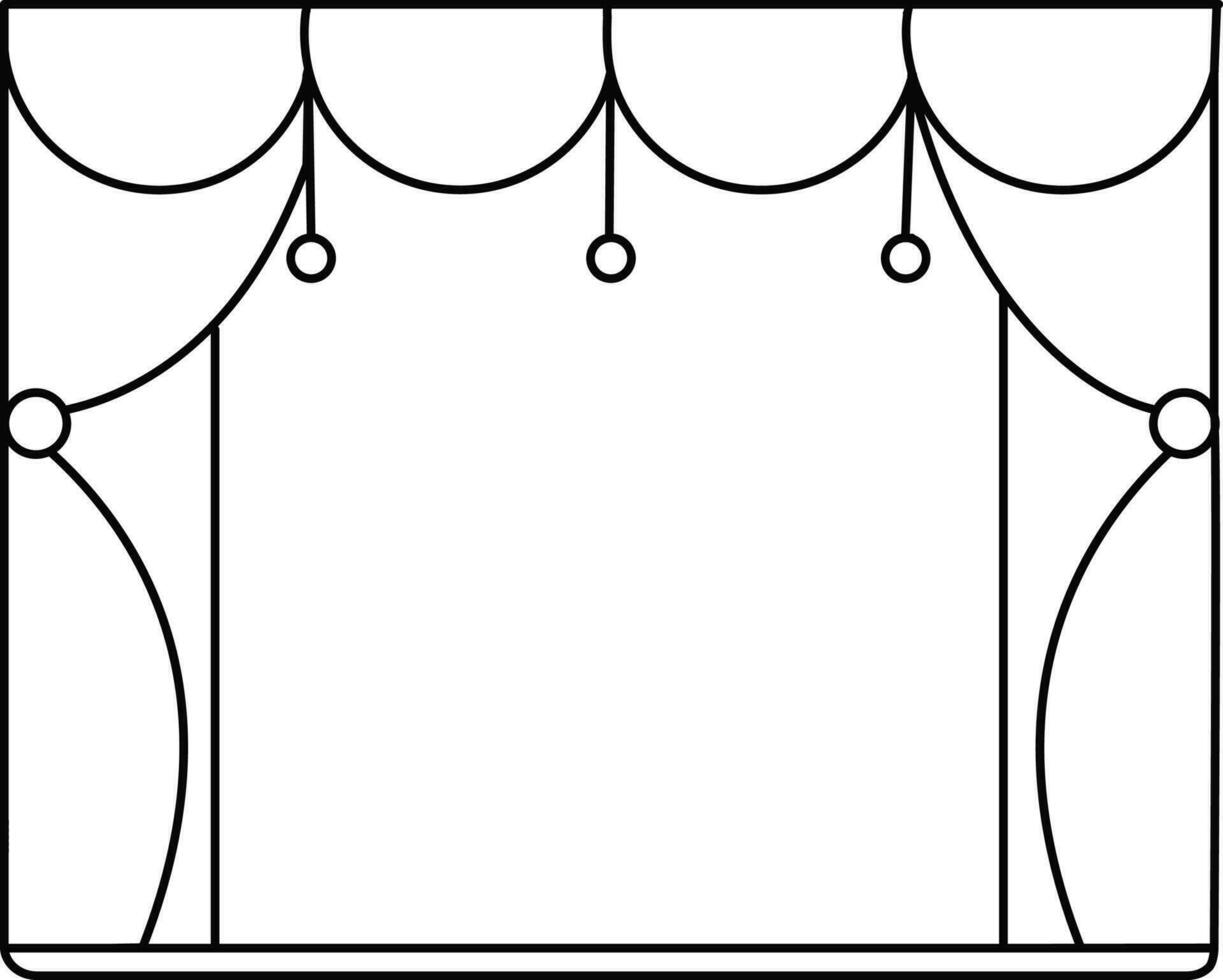 le tende decorato cinema palcoscenico nel nero linea arte. vettore