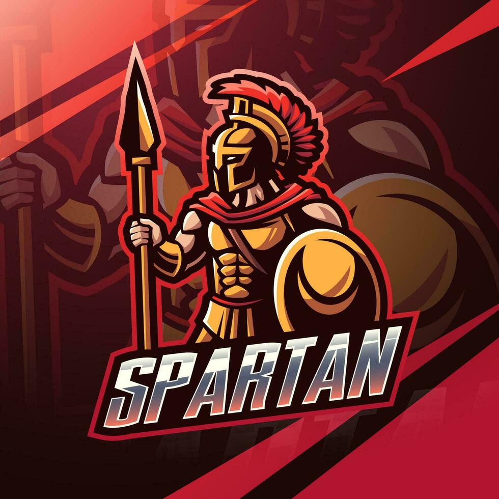 design del logo della mascotte esport spartano vettore