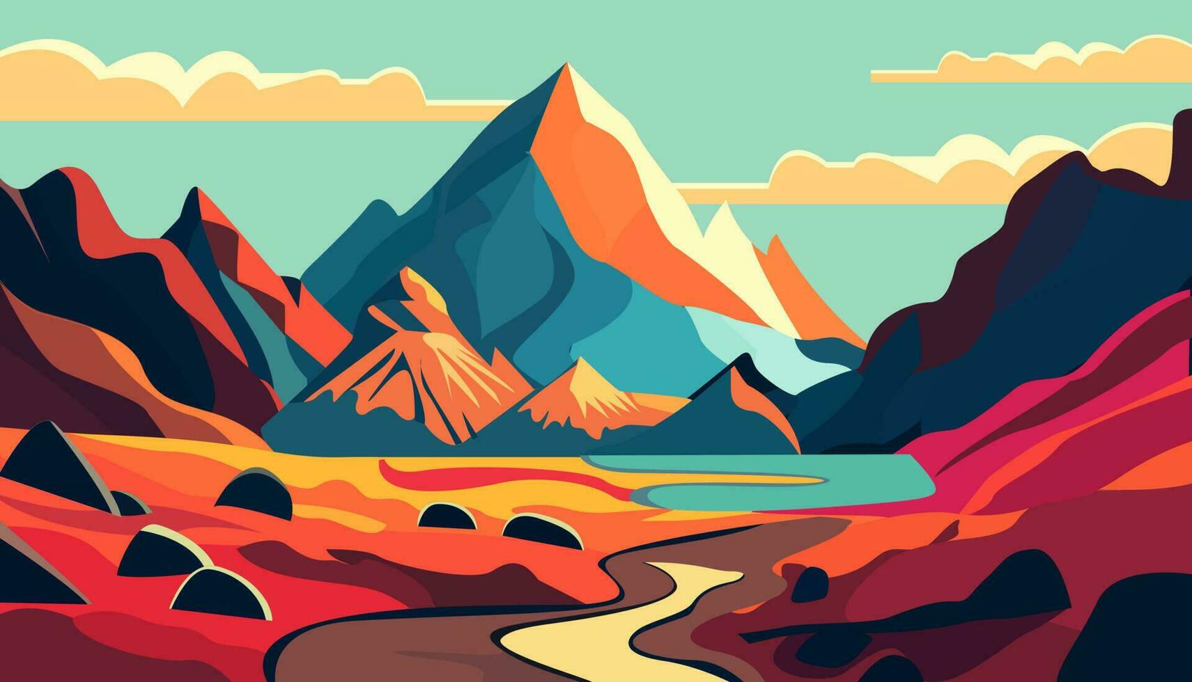 montagna paesaggio colorato piatto illustrazione vettore