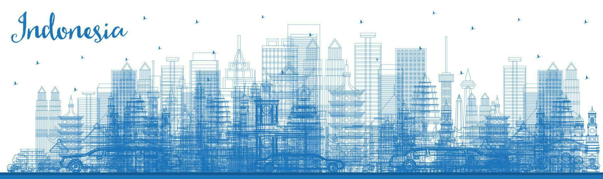 schema Indonesia città orizzonte con blu edifici. turismo concetto con storico architettura. vettore