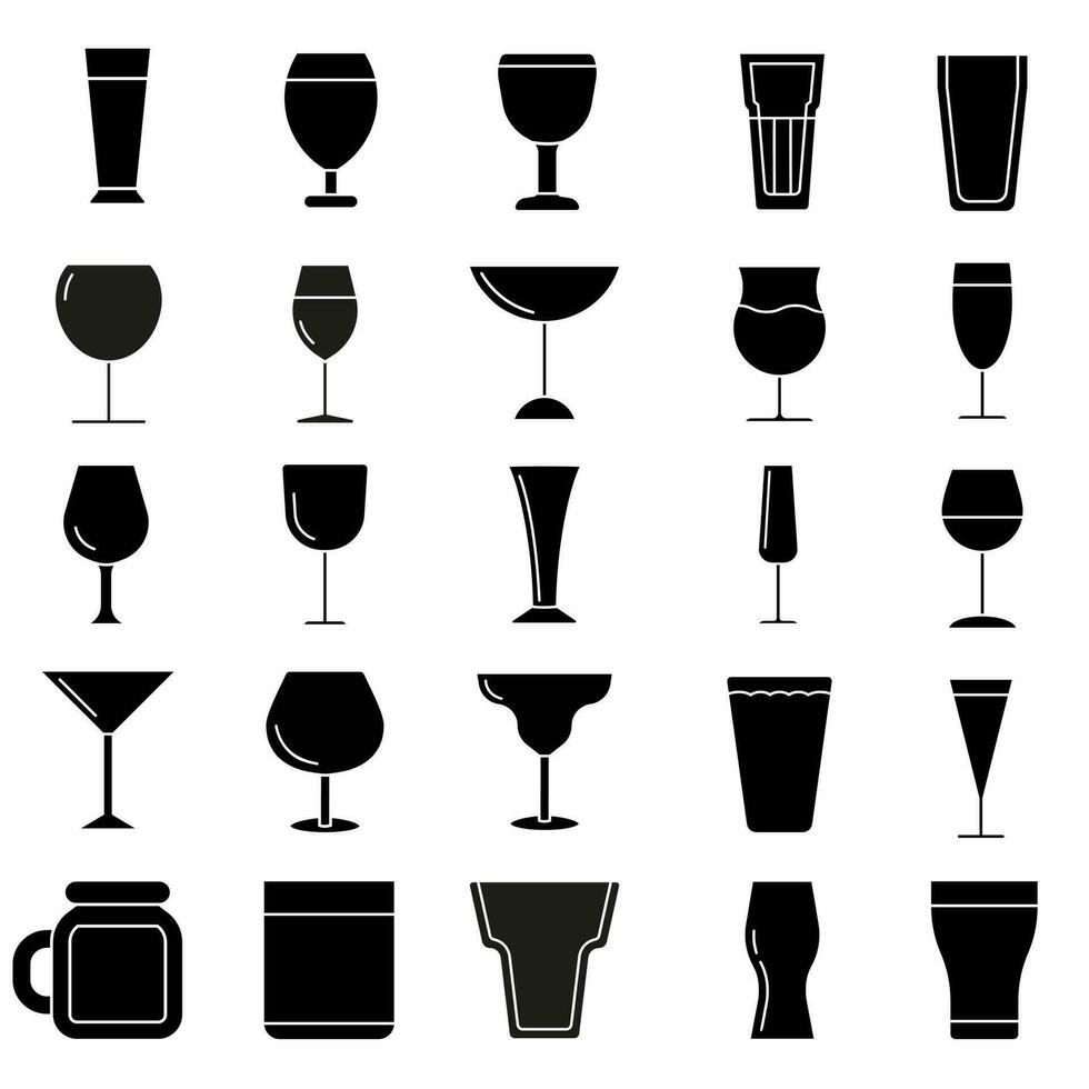 bicchiere di vino icona vettore impostare. alcool bevanda illustrazione cartello collezione. calice simbolo. bar logo.