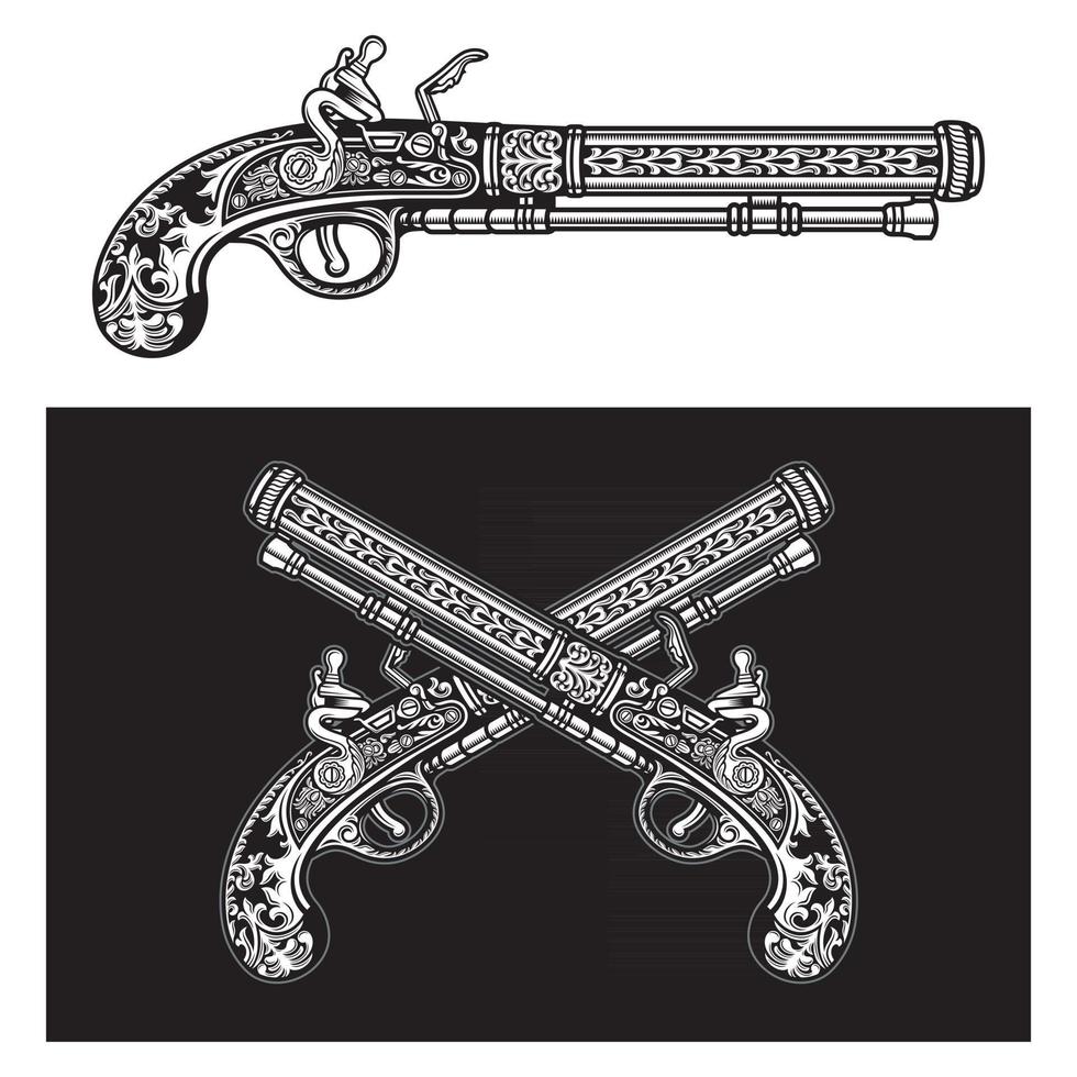 antica pistola ornamentale a pietra focaia vettore