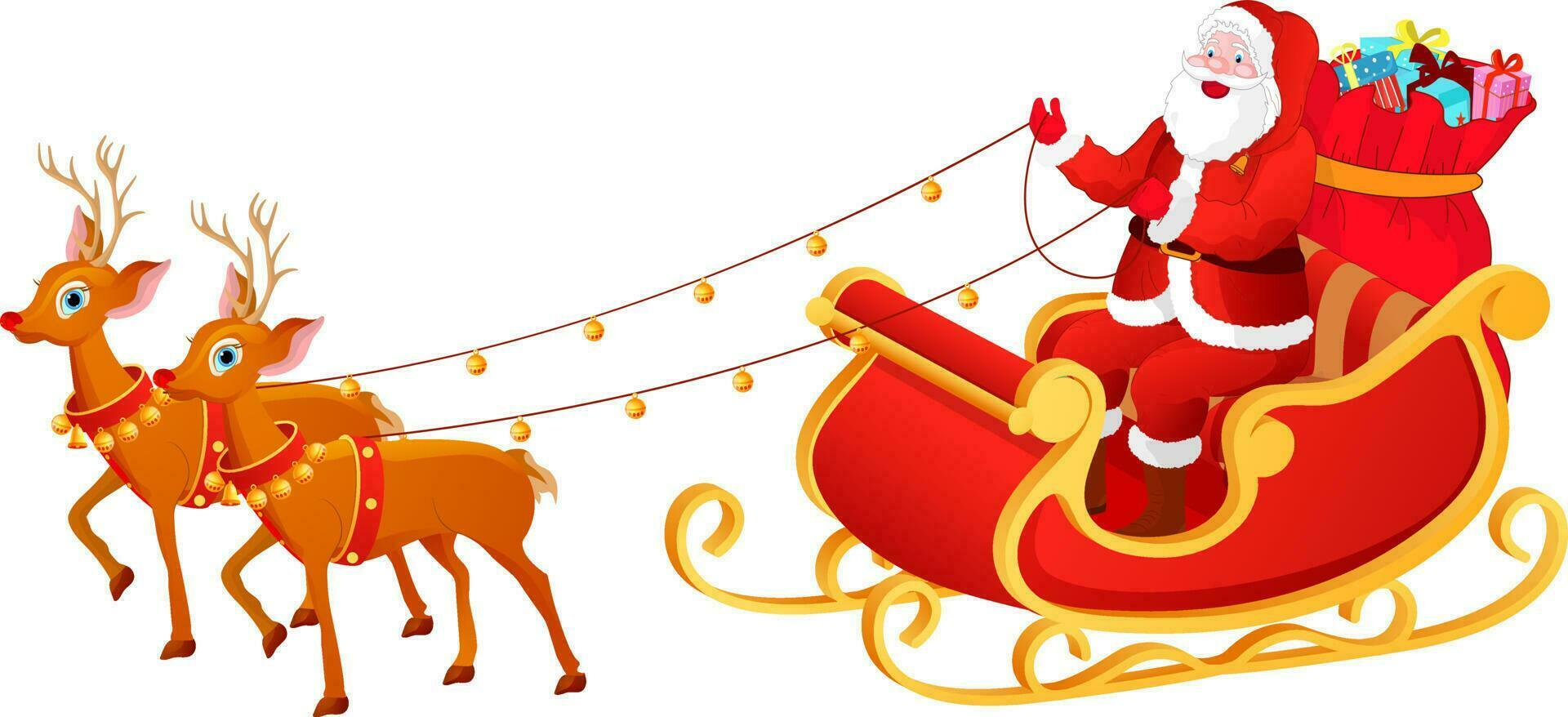 illustrazione di Santa Claus equitazione slitta renna. vettore