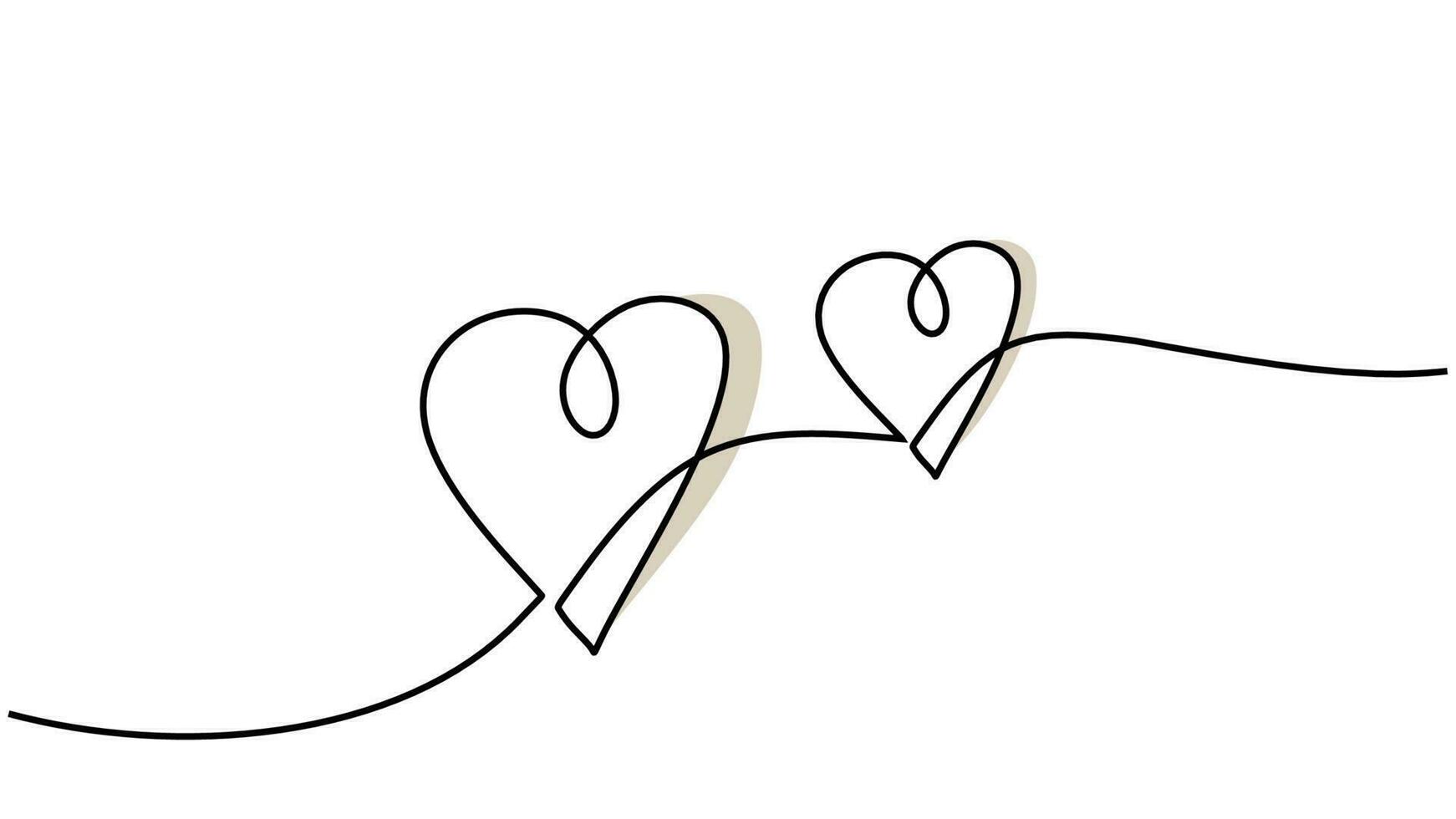 Due cuore continuo uno linea disegno. coppia amore semplice mano disegnato vettore