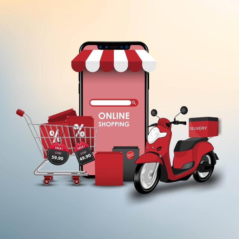 shopping online su smartphone store illustrazione vettoriale