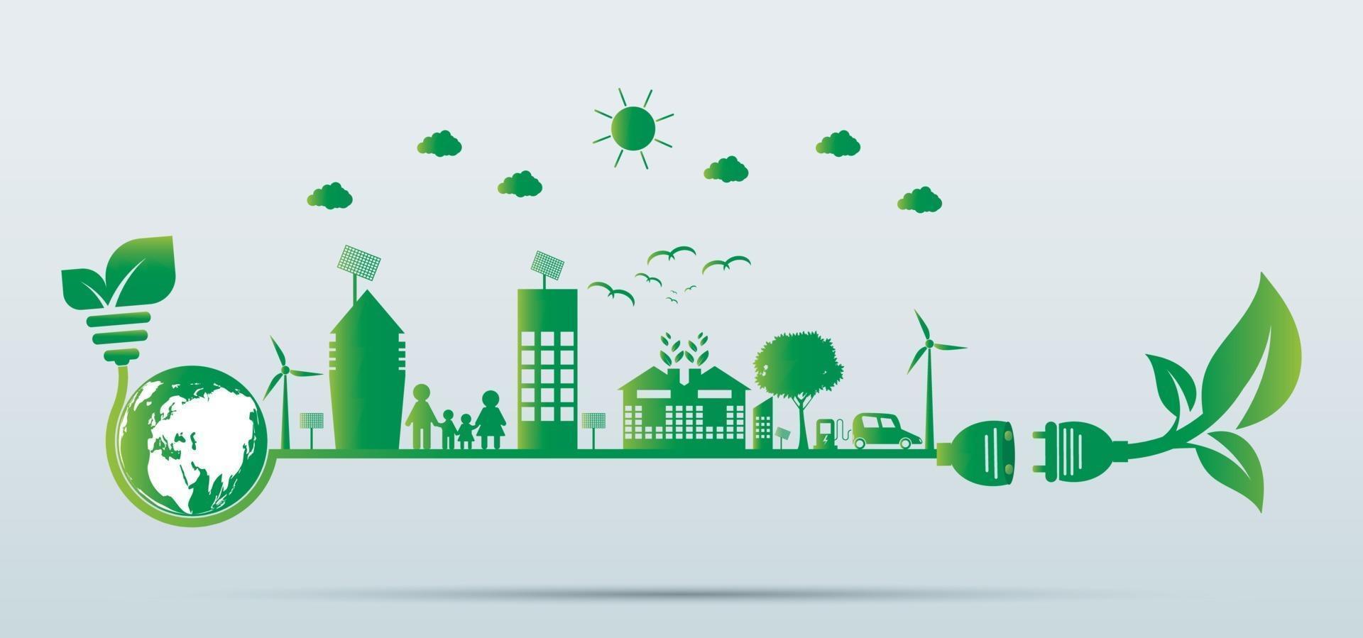 crescita urbana sostenibile in città ecologia città verdi aiutano il mondo con idee di concetti eco-compatibili vettore
