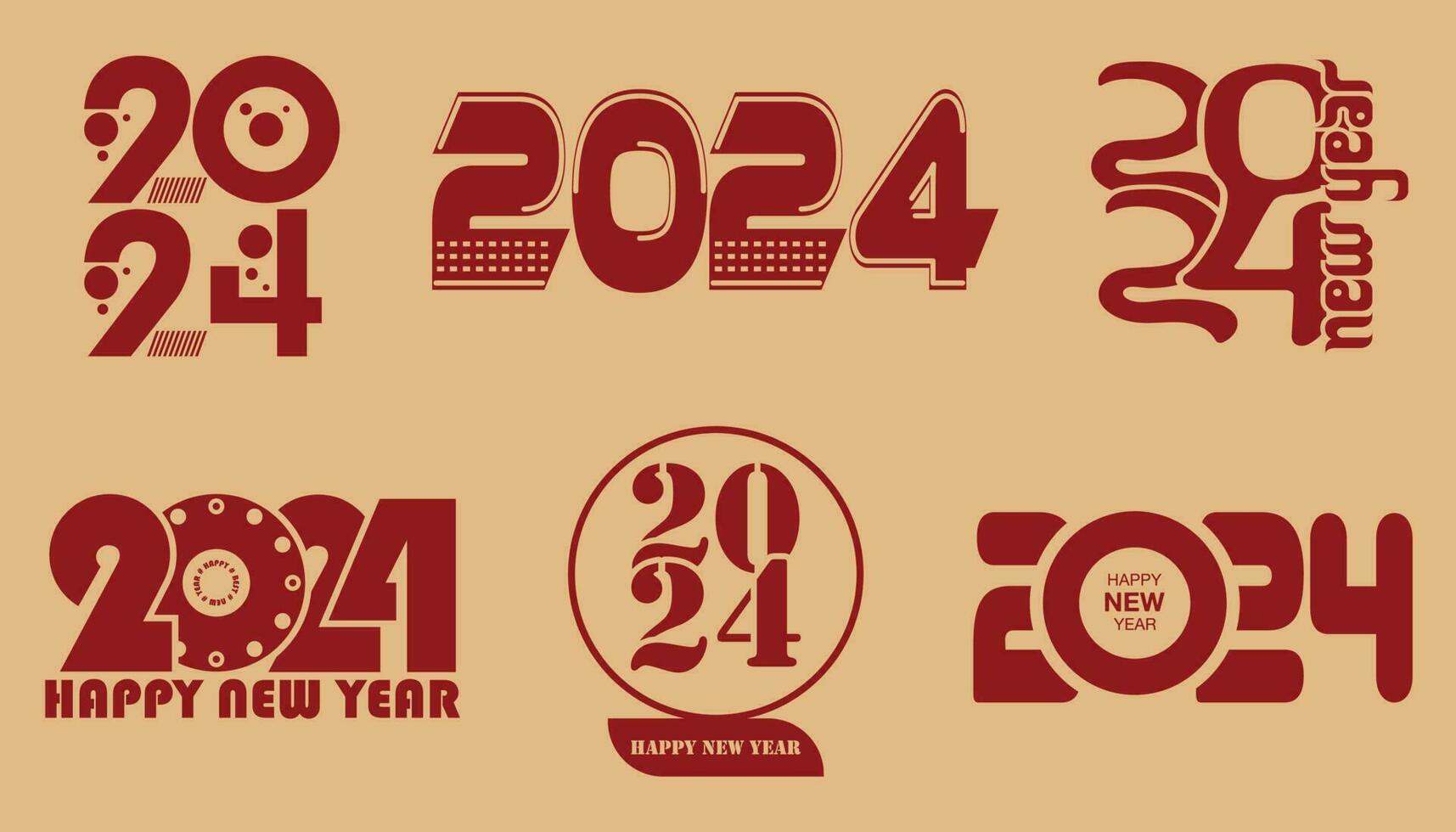 design impostato 2024 contento nuovo anno. collezione di Natale manifesti 2024 copertina design tipografia striscione, calendario, sociale media. vettore illustrazione nel luminosa colori di Cinese nuovo anno