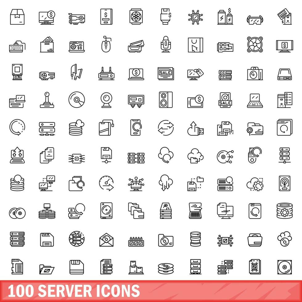 100 server icone impostare, schema stile vettore