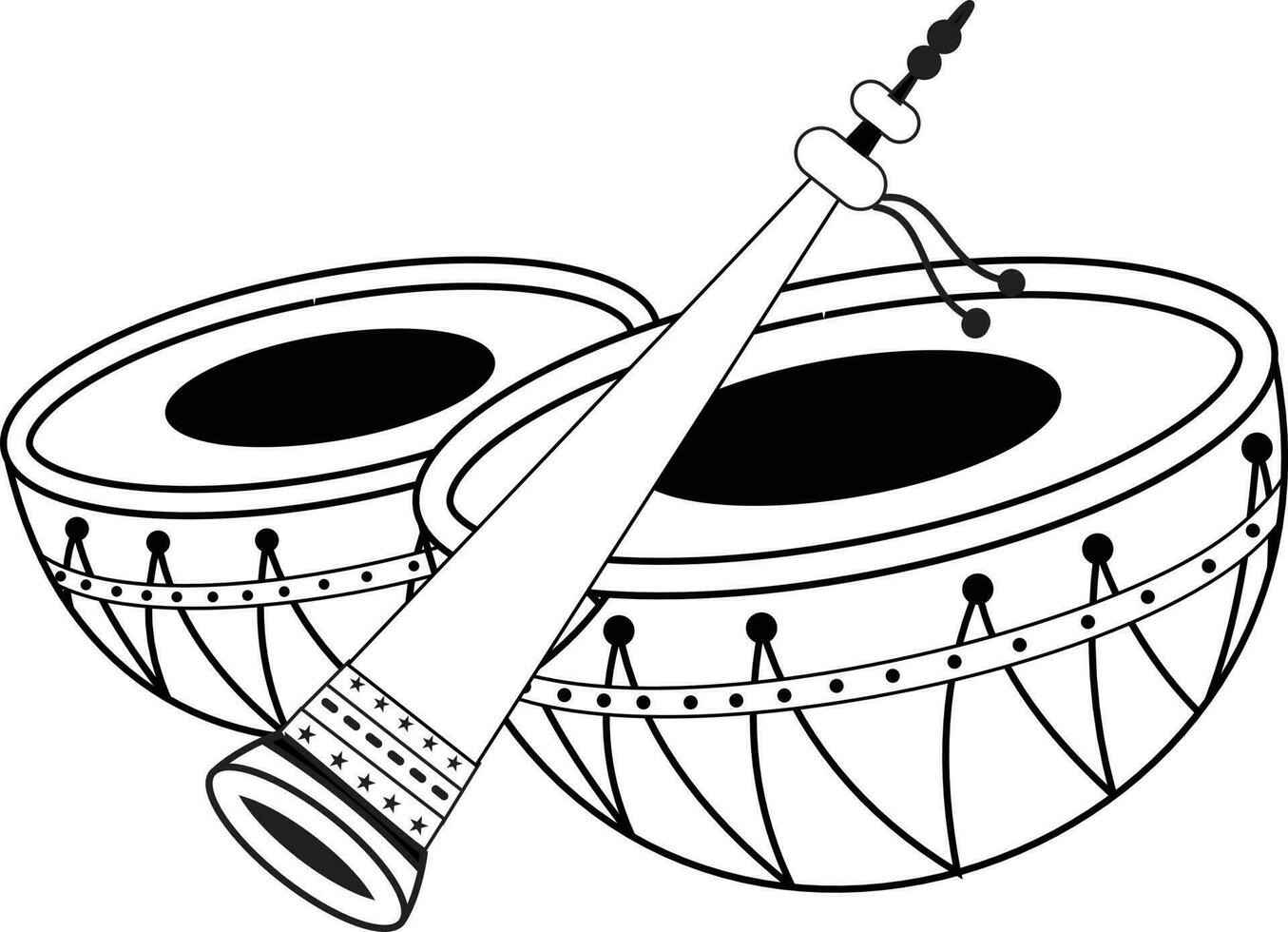 indiano musicale nozze strumento dholak vettore illustrazione nero e bianca linea arte clip arte disegno