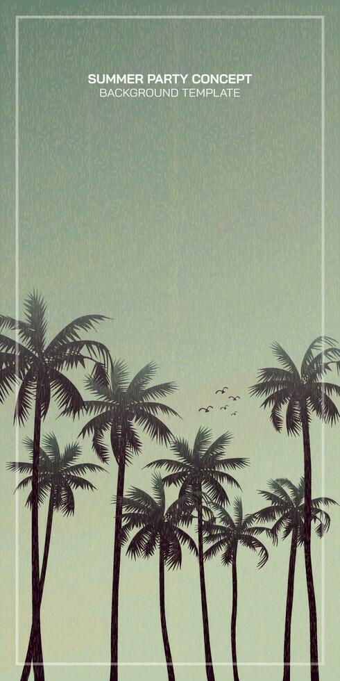 palma alberi silhouette con tramonto cielo sfondo verticale vettore illustrazione. estate in viaggio e festa a il spiaggia concetto Vintage ▾ stile con vuoto spazio.