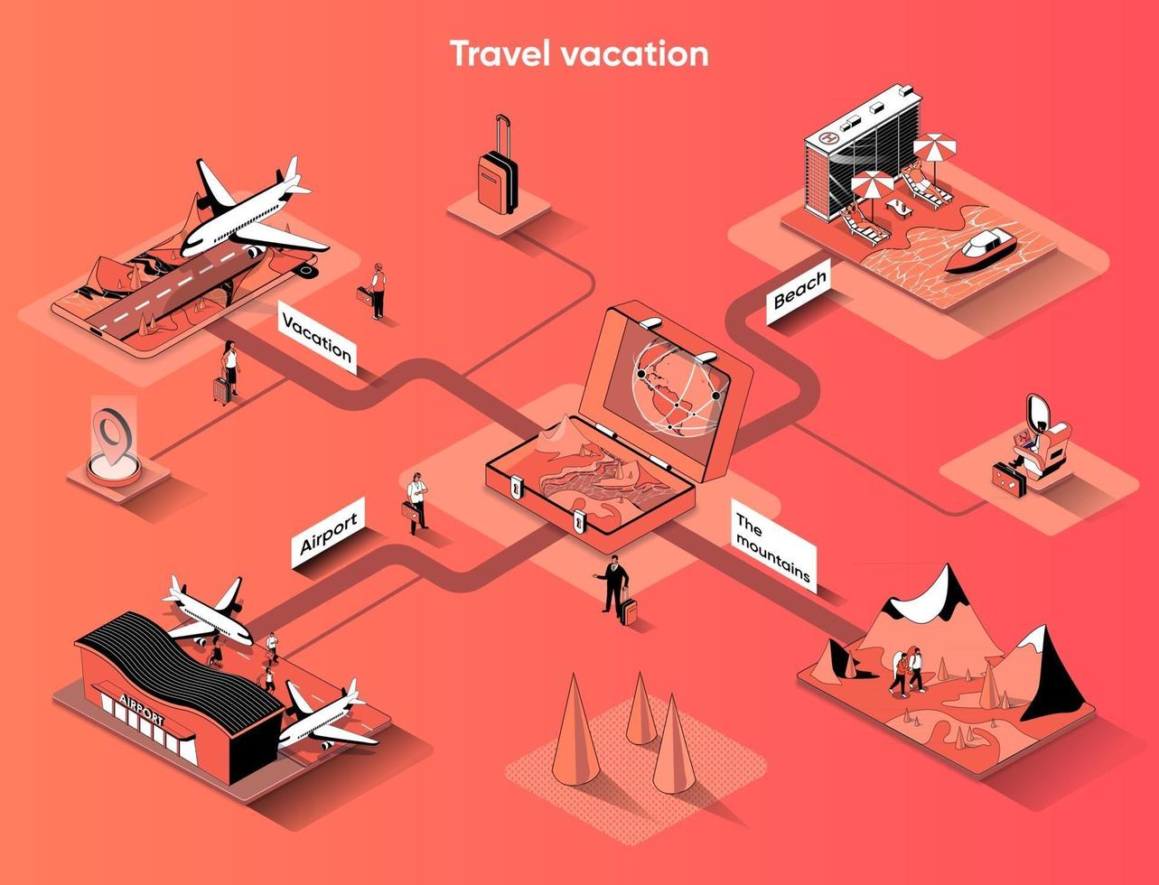 banner web isometrico 3d di vacanza di viaggio vettore