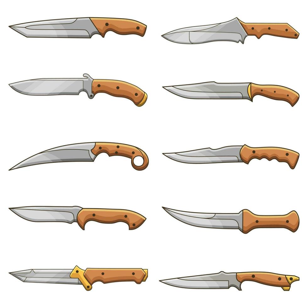 impostato di vario tipi di coltelli e pugnali, scarabocchio linea arte vettore