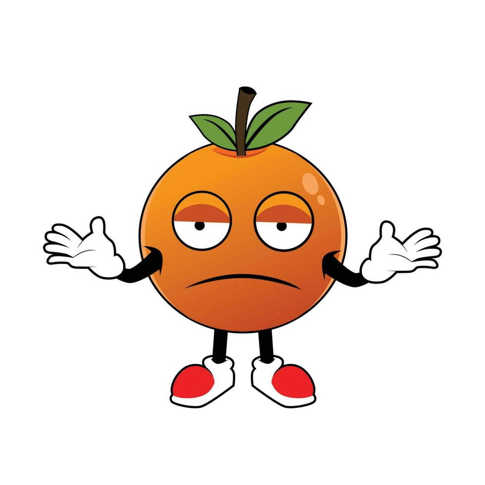 arancia frutta cartone animato portafortuna con confuso gesto .illustrazione per etichetta icona portafortuna e logo vettore
