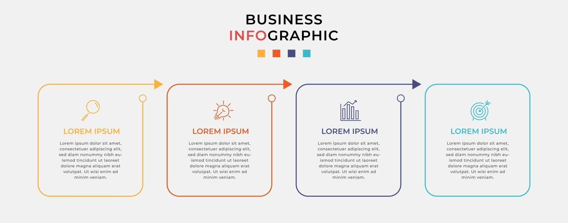 modello di business di progettazione infografica vettoriale con icone e 4 opzioni o passaggi