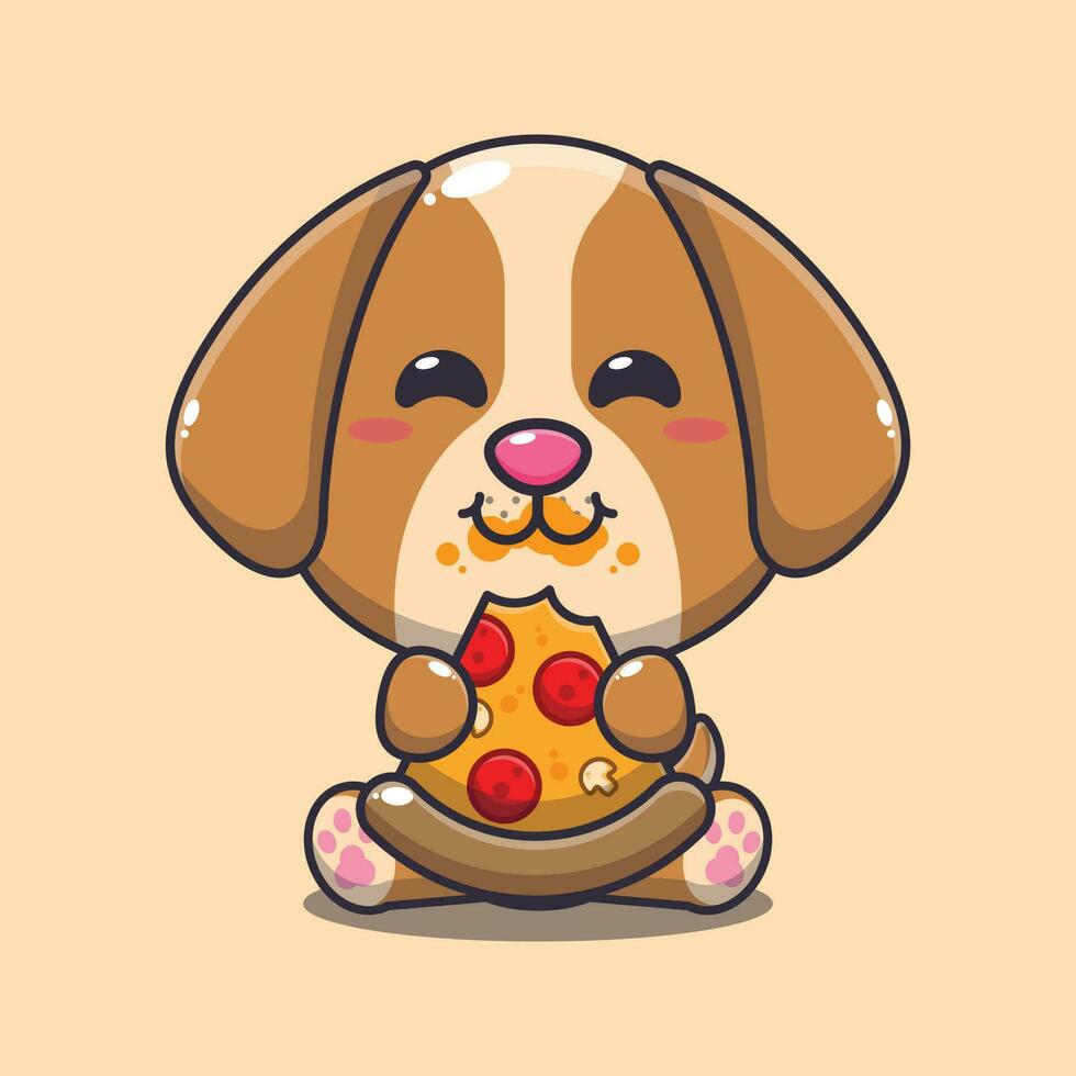 cane mangiare Pizza cartone animato vettore illustrazione.