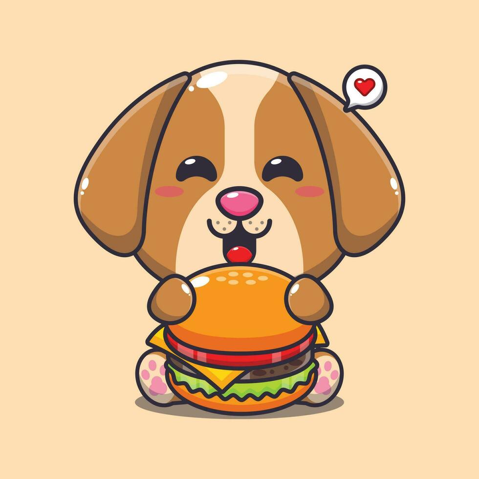 cane con hamburger cartone animato vettore illustrazione.