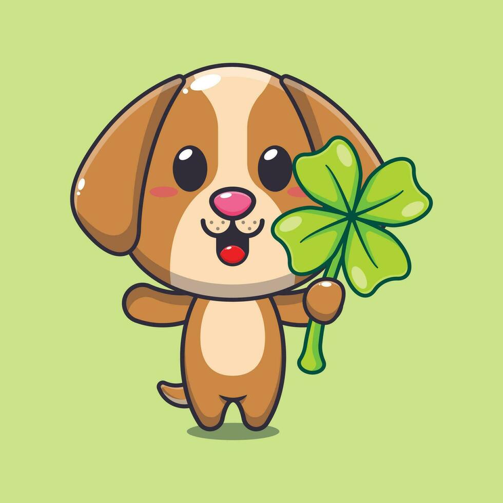 cane con trifoglio foglia cartone animato vettore illustrazione.
