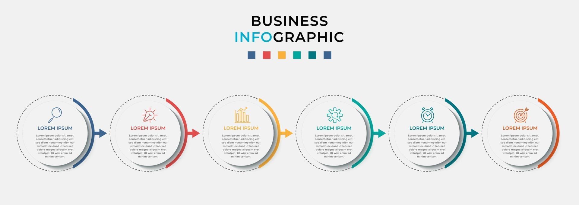 modello di business di progettazione infografica vettoriale con icone e 6 opzioni o passaggi