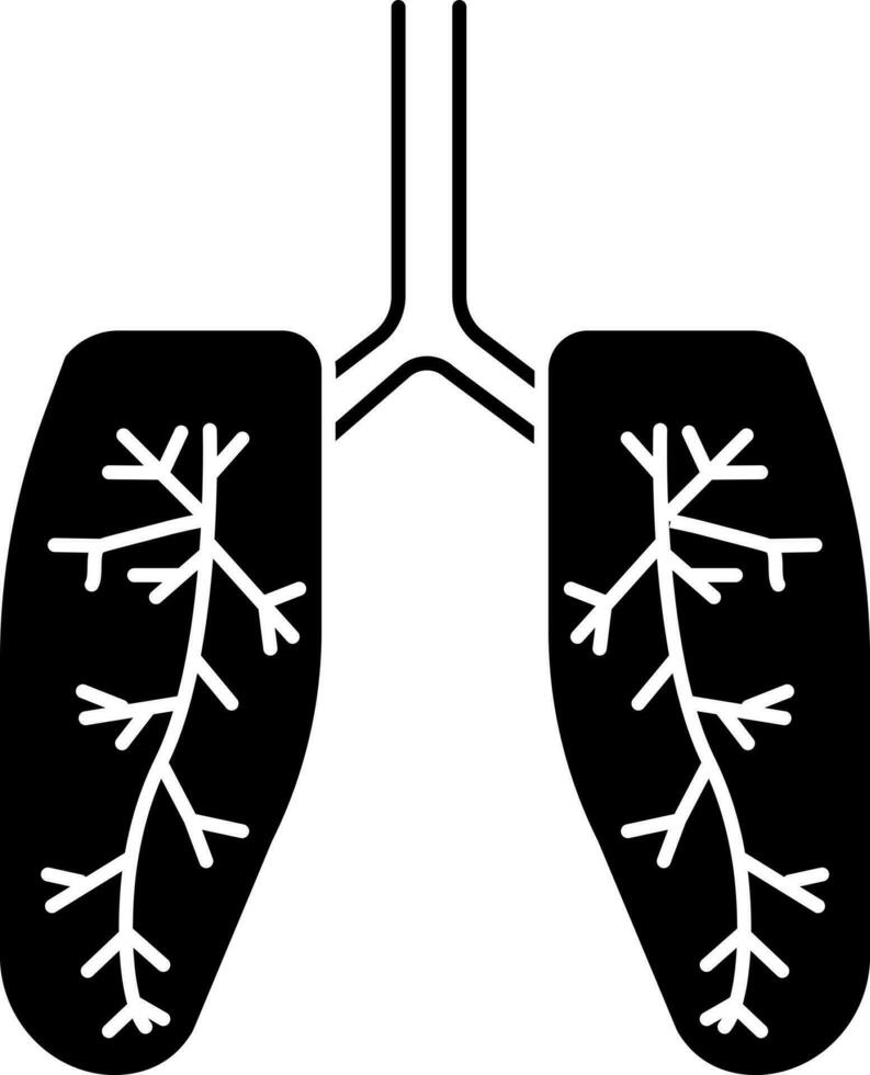 nero e bianca polmoni icona nel piatto stile. organo beneficenza cartello o simbolo. vettore