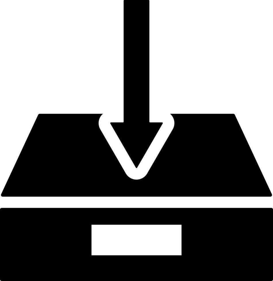 glifo Scarica freccia con scatola icona o simbolo. vettore