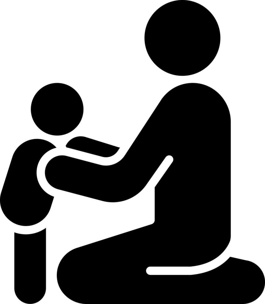 umano cura un' poco bambino icona nel nero e bianca colore. vettore