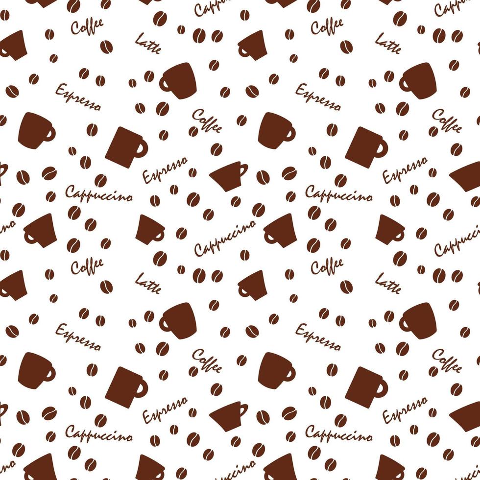 Tazze di caffè e nomi seamless pattern di sfondo vettore