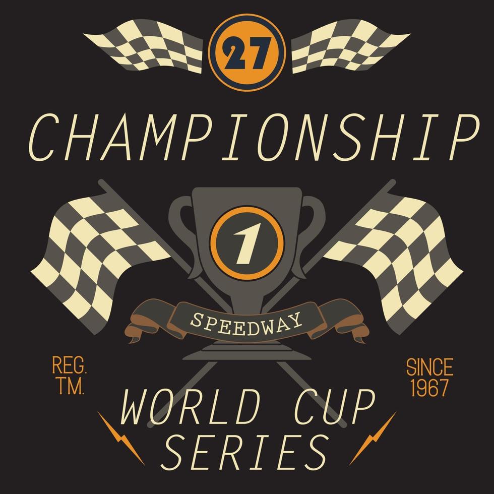 tshirt stampa design tipografia grafica speedway campionato parola tazza serie illustrazione vettoriale badge applique etichetta