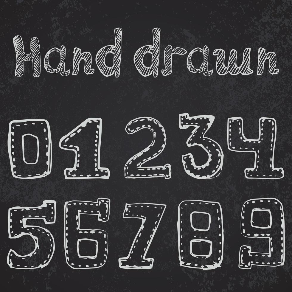 numeri scritti da 0 a 9 schizzo disegnato a mano sulla lavagna vettore