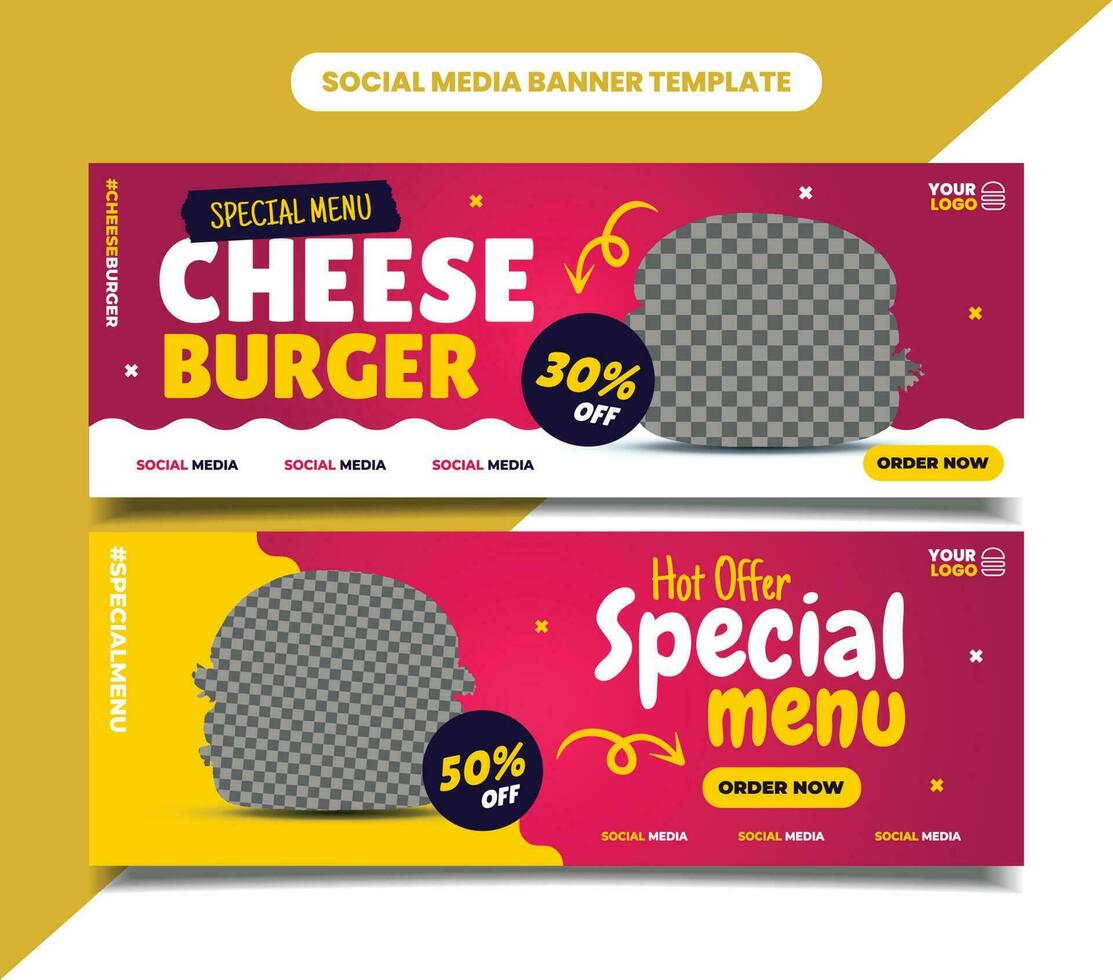 hamburger cibo ristorante sociale media bandiera modelli per volantino, striscione, e manifesto vettore
