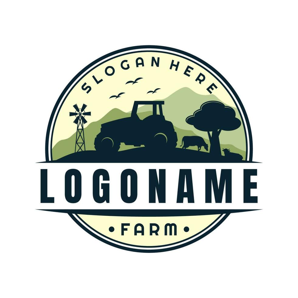 azienda agricola e ranch logo modello, agricoltura logo design vettore