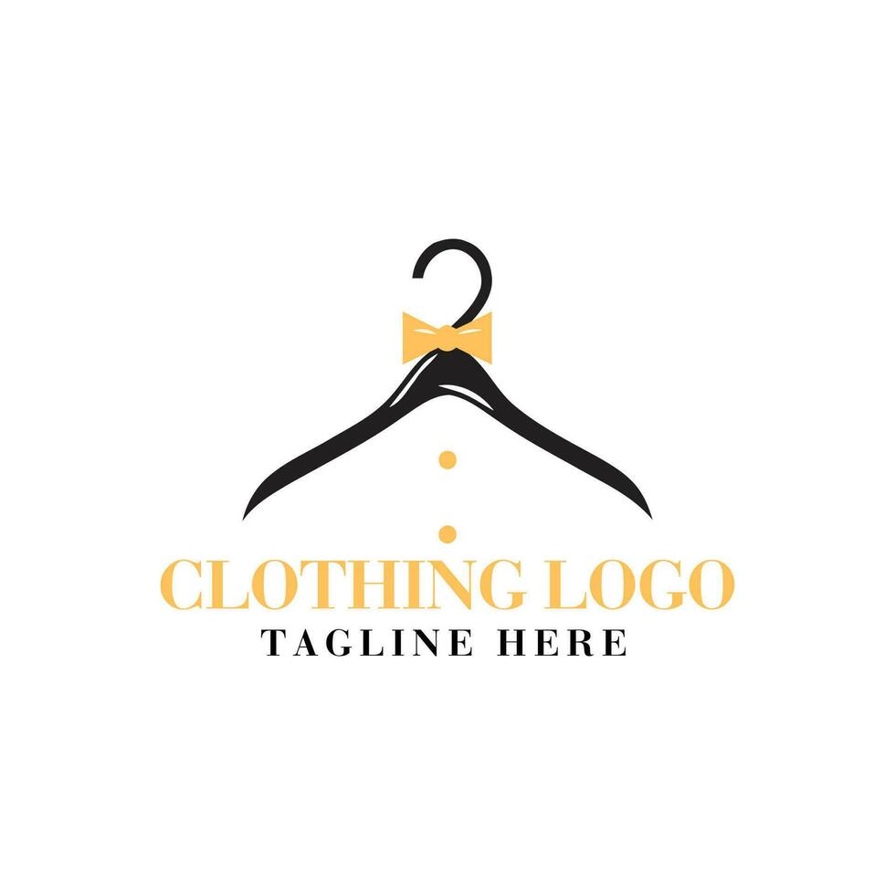 creativo moda logo design. vettore cartello con lettering e appendiabiti simbolo.