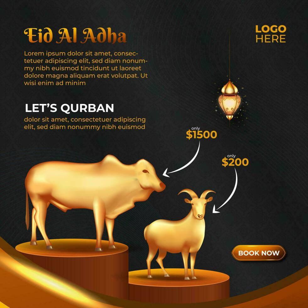 eid al adha Qurban sociale media modello con capra, cammello e mucca per manifesto, bandiera design. vettore illustrazione