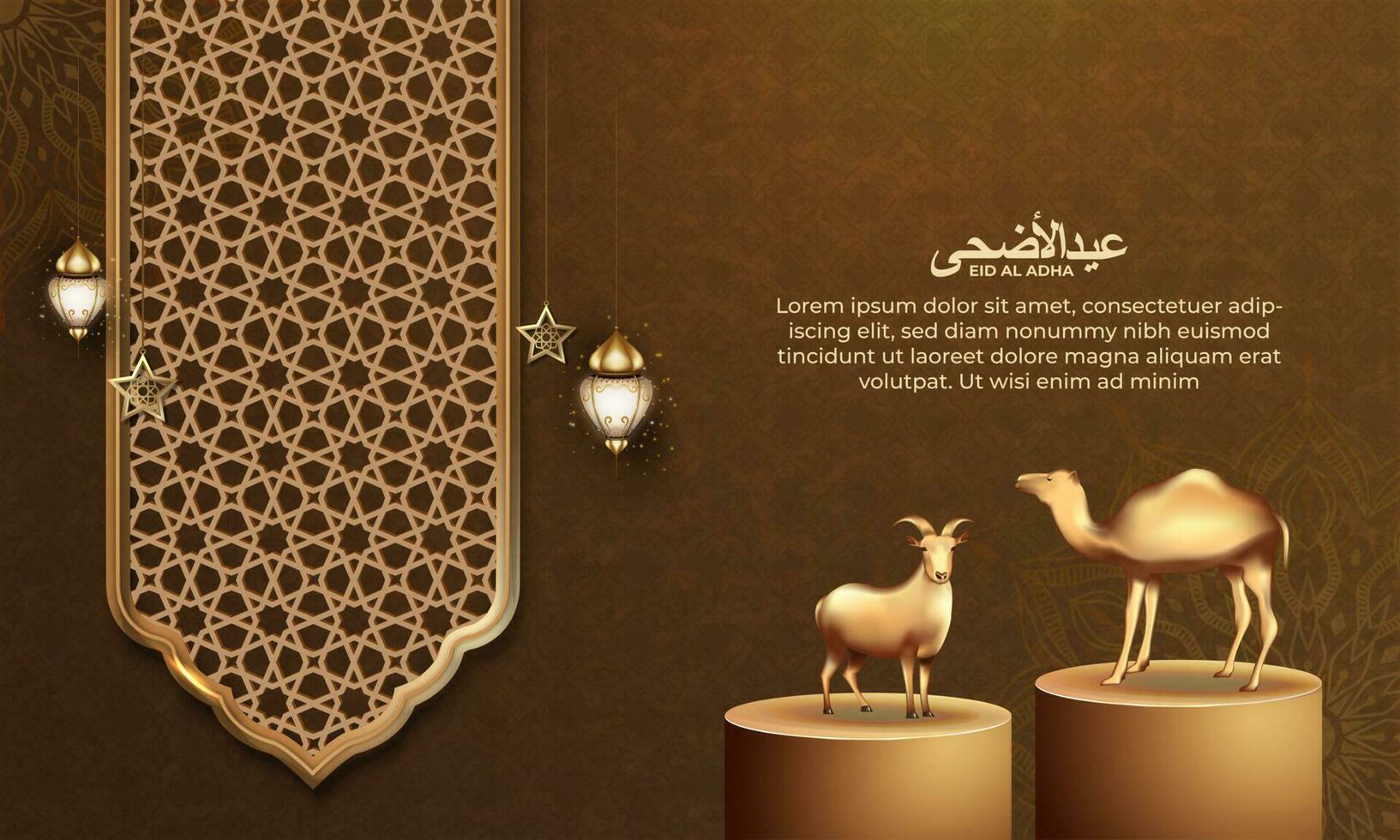 eid al adha sfondo con islamico modello , capra e cammello per manifesto, bandiera design. vettore illustrazione