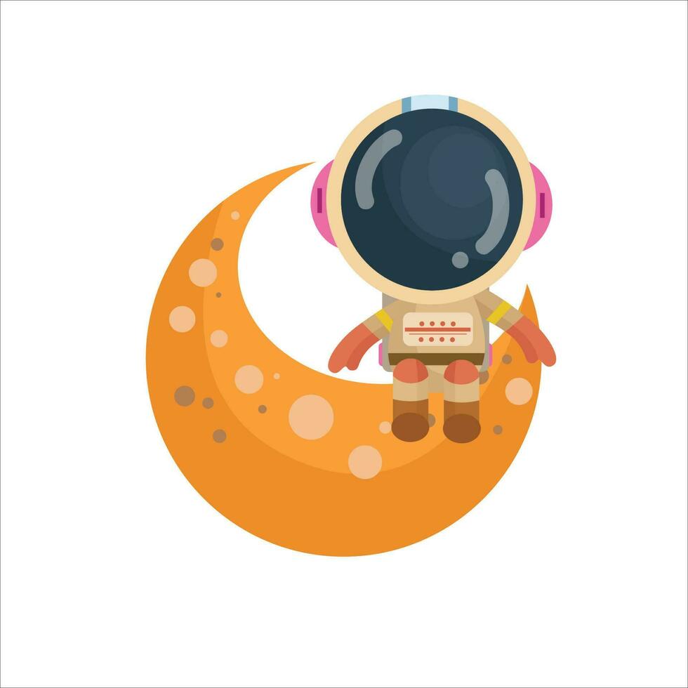 vettore cartone animato carino e divertente astronauta seduta su il Luna