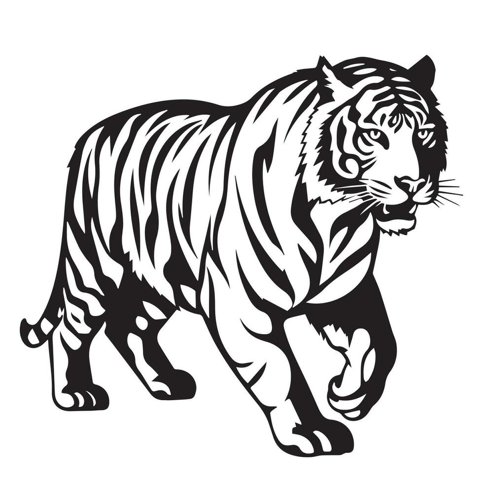 semplice nero e bianca tigre silhouette isolato su bianca sfondo vettore
