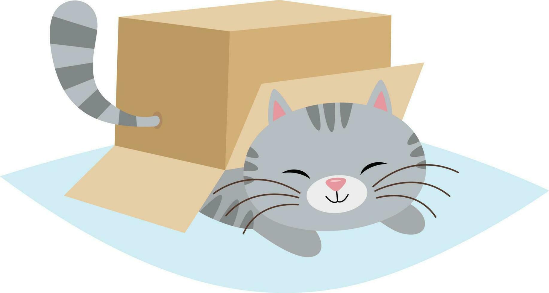 carino gatto sotto cartone scatola vettore