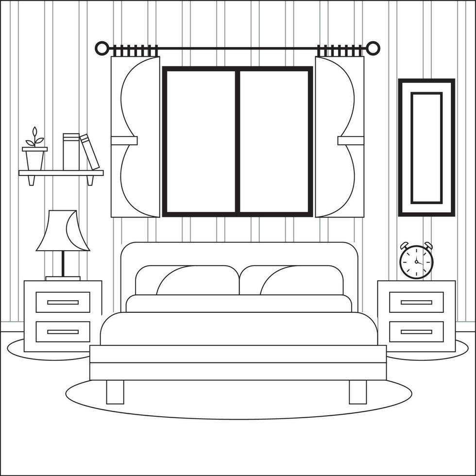 moderno Camera da letto interno con piatto design vettore