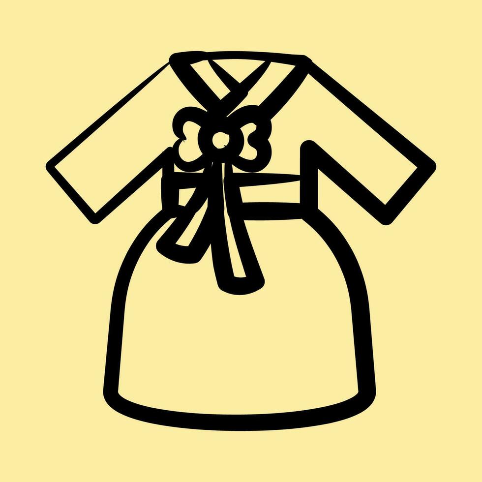 icona hanbok vestire. Sud Corea elementi. icone nel mano disegnato stile. bene per stampe, manifesti, logo, annuncio, infografica, eccetera. vettore