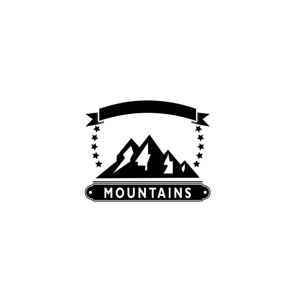 montagna logo, montagna spedizione e roccia arrampicata vettore icone.