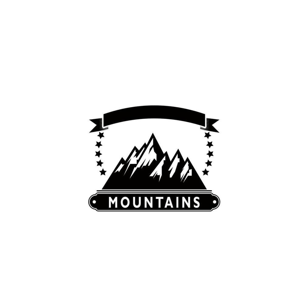 montagna logo, montagna spedizione e roccia arrampicata vettore icone.