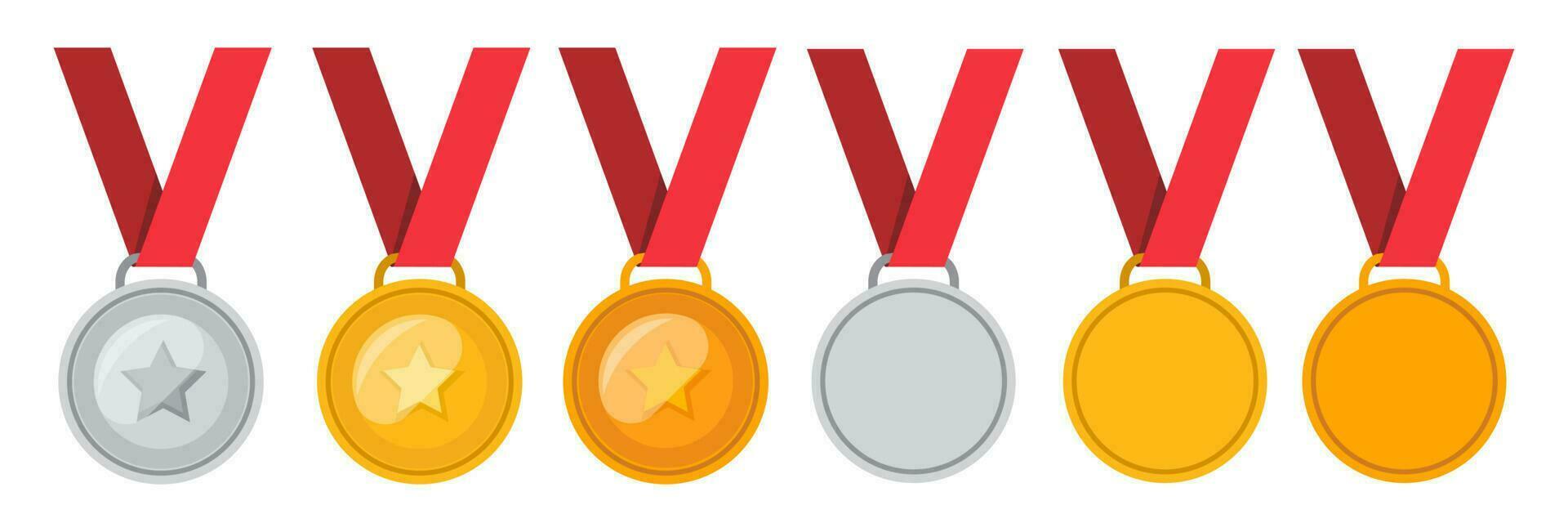 medaglia - oro, argento e bronzo impostare, medaglia con stella. vettore illustrazione
