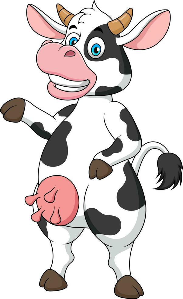 carino mucca portafortuna cartone animato in posa. carino animale portafortuna cartone animato vettore