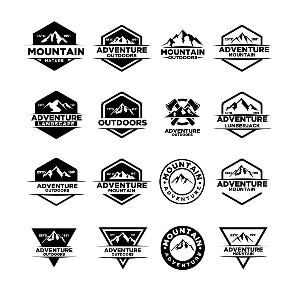 set collezione premium mountain adventure outdoor badge vector logo icon design