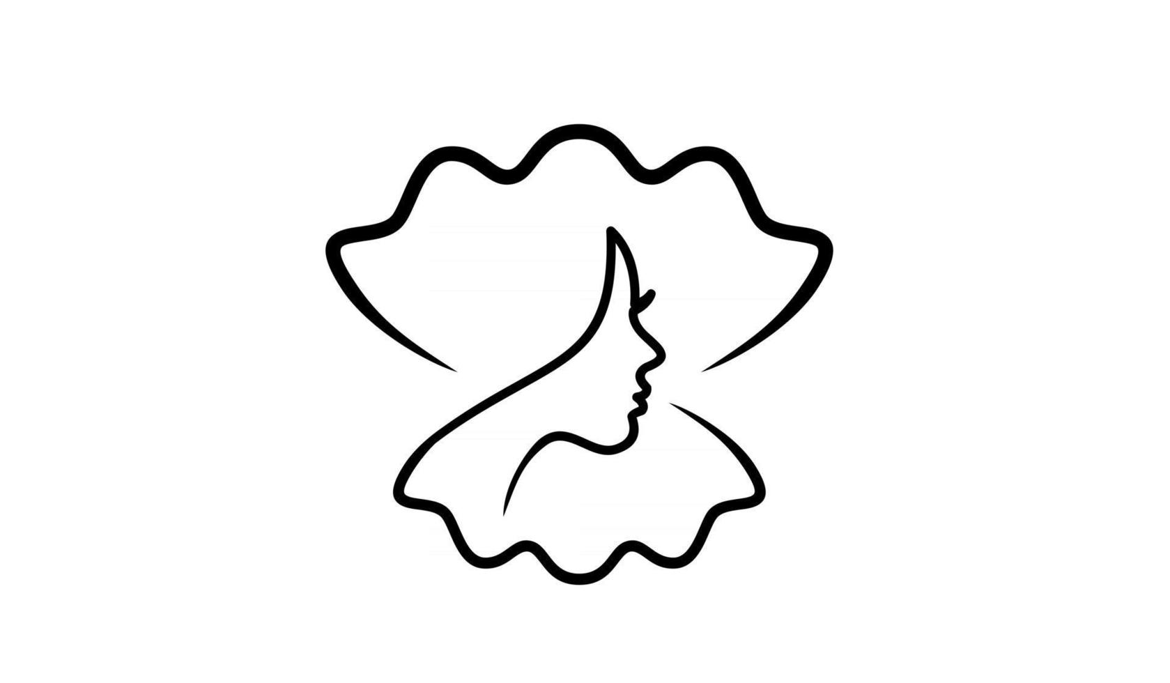 semplice perla shell bellezza viso silhouette vettore nero linea icona logo design illustrazione piatta