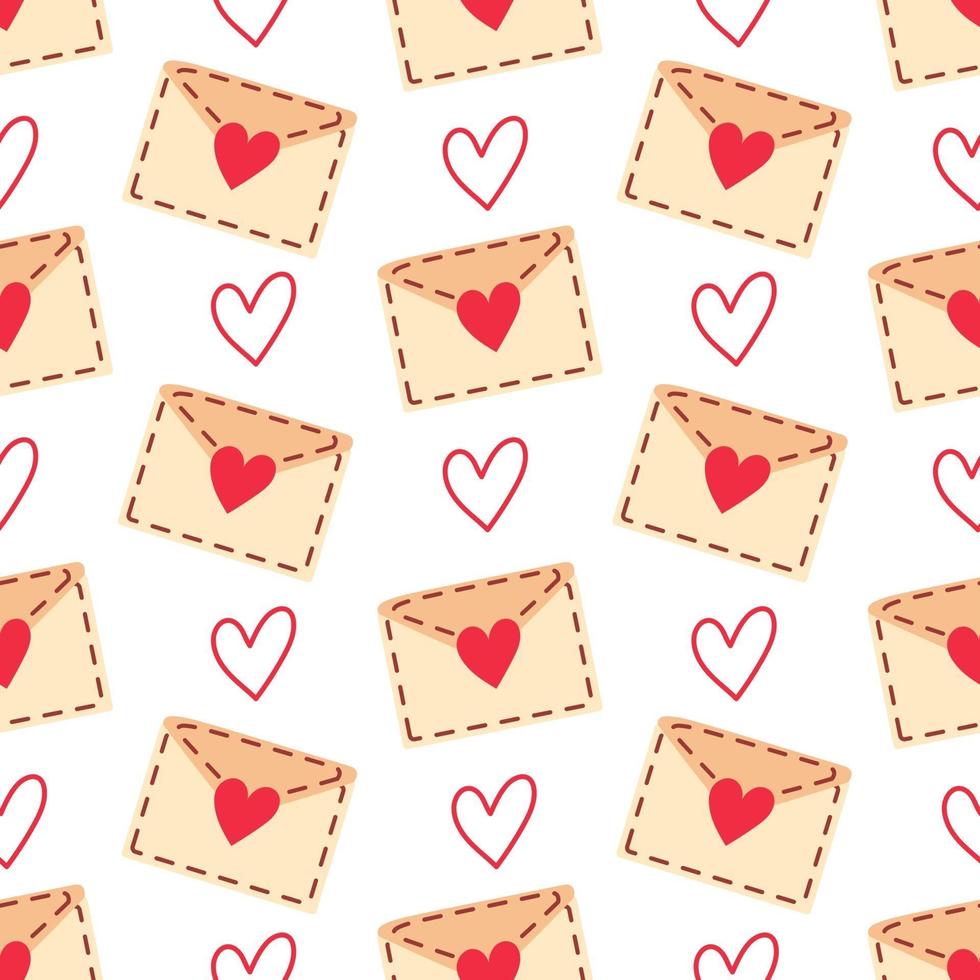 San Valentino tema doodle seamless pattern di lettera posta disegnata a mano con forma di cuore vettore