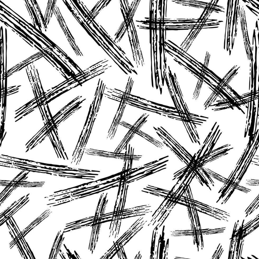 senza soluzione di continuità modello con nero matita tratti di pennello nel astratto forme su bianca sfondo. vettore illustrazione