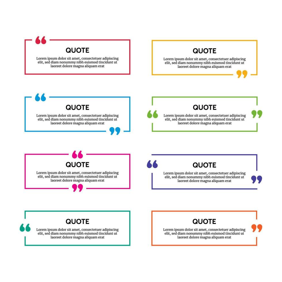 impostato di otto multicolore rettangolare citazione scatola montatura isolato su bianca sfondo. vettore illustrazione