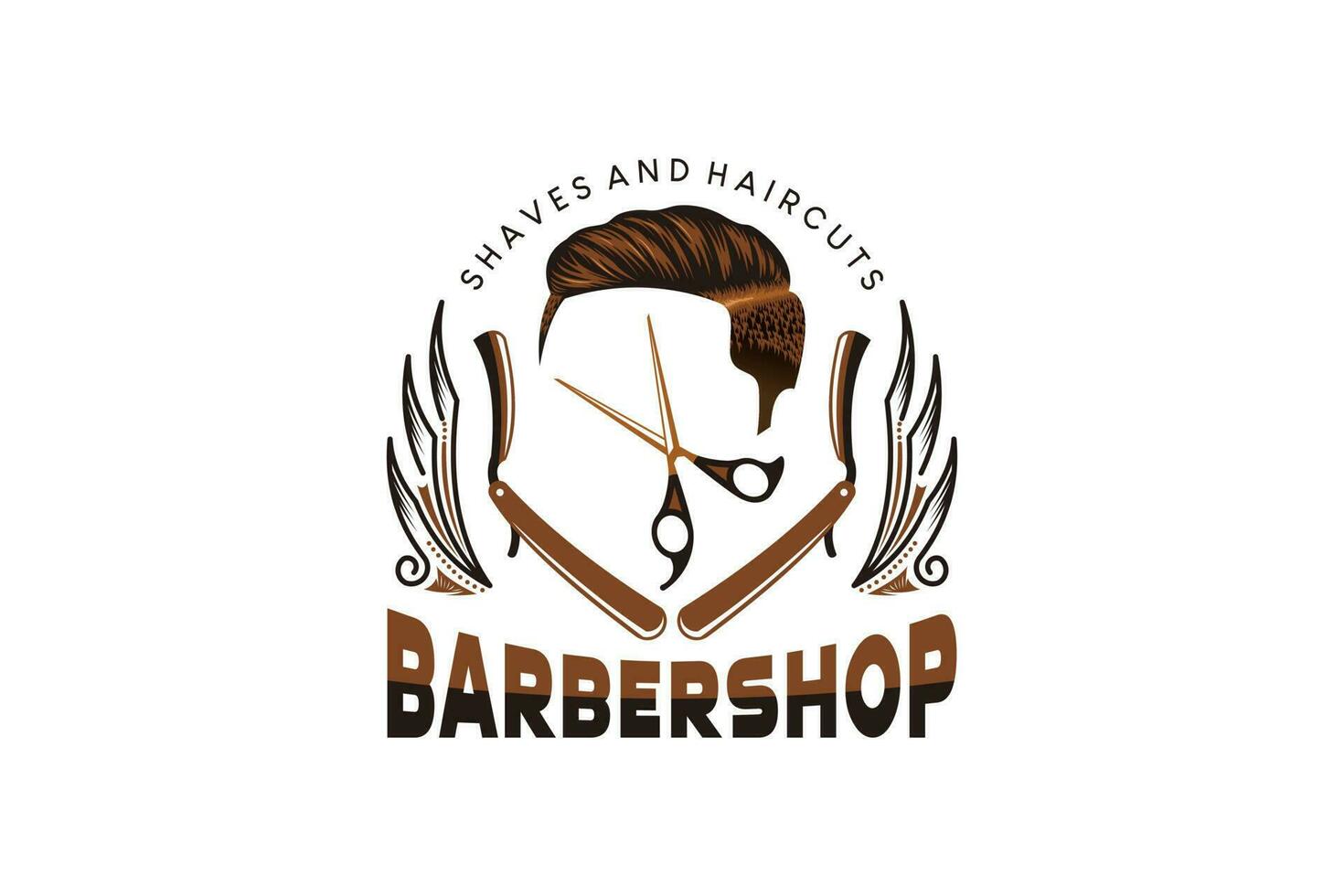 elegante taglio di capelli rasatura logo disegno, barbiere logo vettore illustrazione