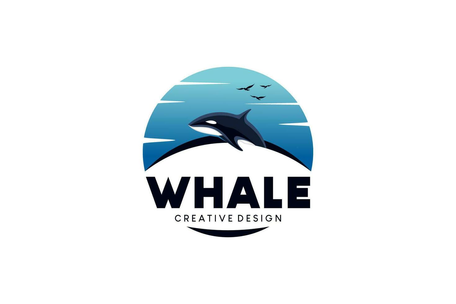 balena logo design con blu cielo sfondo vettore
